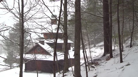 Church in a Snowstorm Stock Footage 46752587