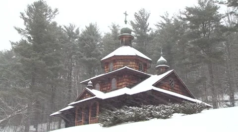 Church in a Snowstorm Stock Footage 46752599