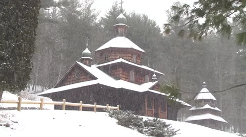 Church in a Snowstorm Stock Footage 46752776