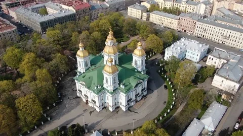 Church in a spring time. View from the air Stock Footage 111001290