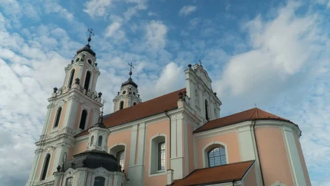Church of St Catherine cloud time lapse Old Town, Vilnius, Lithuania 4k+ Stock Footage 94234354