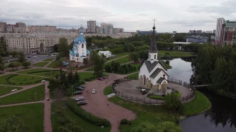 Church of St. George and St. Sergius of Radonezh in Pulkovo park. Video stock 159713053
