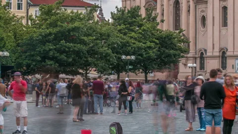 The Church of St. Nicholas behind the trees timelapse in Prague, Czech Republic Stock Footage 204061911