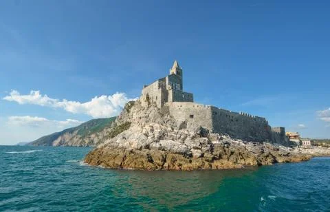 Church of St Peter and Doria Castle in Portovenere Italy Stock Photos