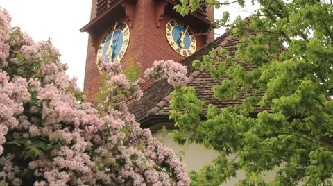 Church Steeple and Clock Stock Footage 55608757