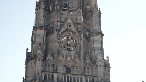 Church steeple with clock - medium shot Stock Footage 104586802