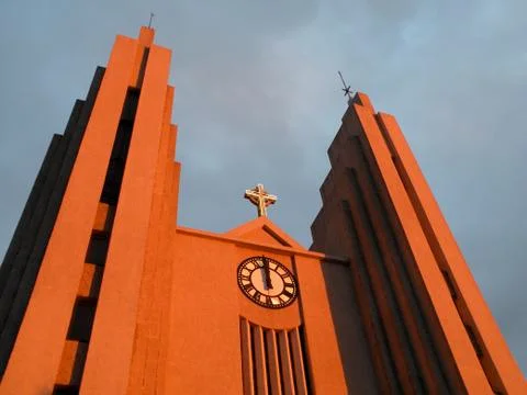 Church steeple with clock Stock Photos