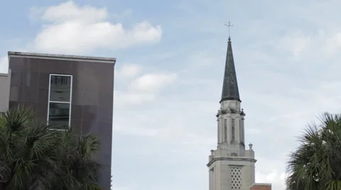 Church Steeple in the Clouds Stock Footage 49002569