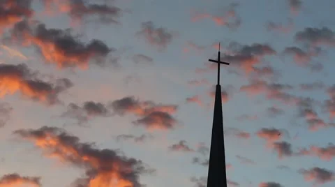 Church Steeple in Glorious Sunset Stock Footage 58696931