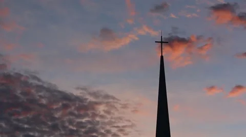 Church Steeple in Glorious Sunset Stock Footage 58696950