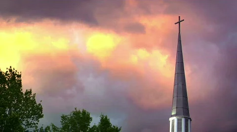 Church Steeple in the Sky Stock Footage