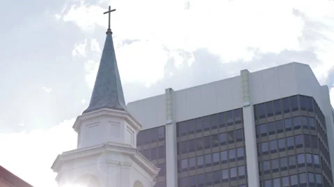 Church Steeple with Sun Shining in Back Stock Footage 48983020