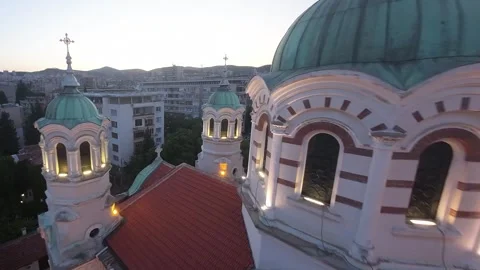 CHURCH, SUNSET, FPV DRONE Stock Footage 280048372