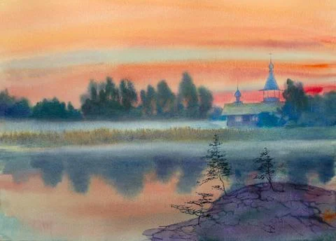 Church at sunset Stock Illustration
