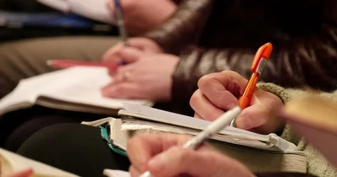 Church Taking Notes In Row During Sermon Service 4k Stock Footage 47982509