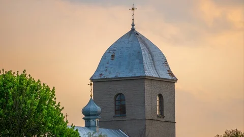 Church timelapse with tree and clouds in evening Stock Footage 90036148