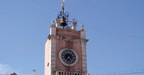 Church tower with clock at Zadar inner city, Croatia Stock Footage 79213174