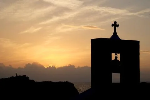 Church Tower with Dramatic Sky at Sunset 写真素材