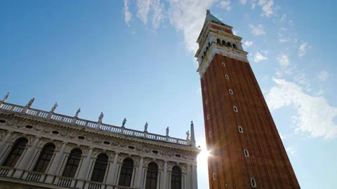 The church tower at St Mark's square (Piazza San Marco) in Venice, Italy. Stock Footage 157366062