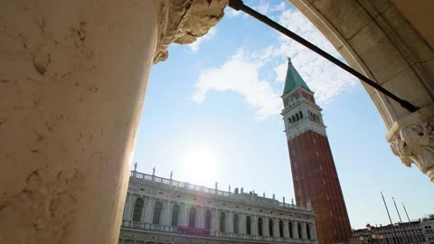Church tower of St Mark's square (Piazza San Marco) in Venice, Italy. Stock Footage 157367793