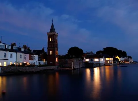 Church tower at twilight Stock Photos