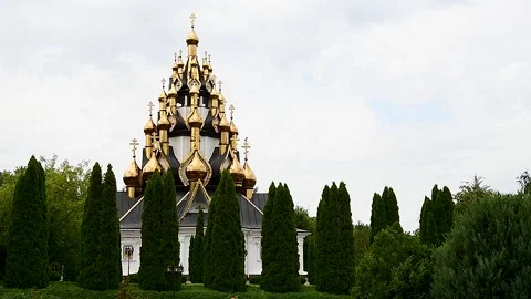 Church of the Transfiguration of the Savior on the territory of the Ust-Medve Stockbeeldmateriaal 220031988