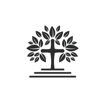 Church tree cross icon vector concept design template Stock Illustration