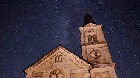 Church under Stars Stock Footage