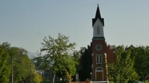 Church with Utah mountains Stock Footage 48471815