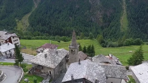 Church in the valley of the mountain Stock Footage 79564361