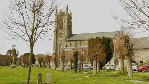 Church view mid range spring 스톡 동영상 136981185