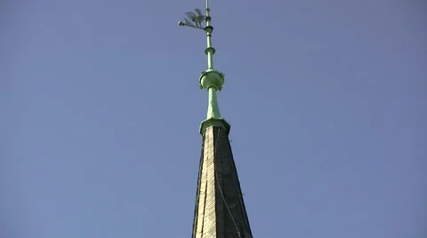 Church with wind Turbine Stock Footage