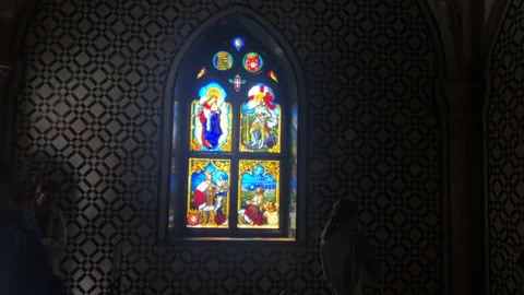 Church Windows inside Pena Palace in Sintra Portugal Stock Footage 140525607