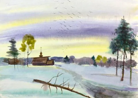 Church in winter Illustrazione stock
