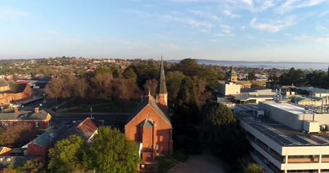 Churches and park in Bathurst city of rural Central West NSW in Australia -4k. Stock Footage 140969606