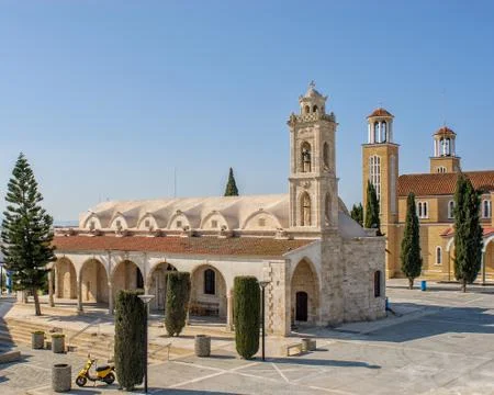 Churches on central square of small town. Cyprus Stock Photos