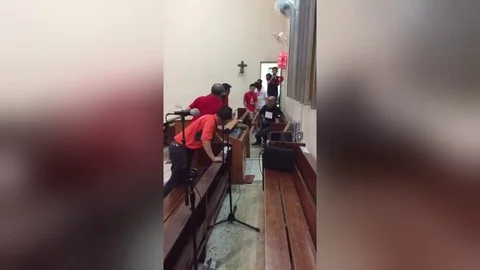 Churchgoers shocked to find PYTHON in organ Video stock 106296896