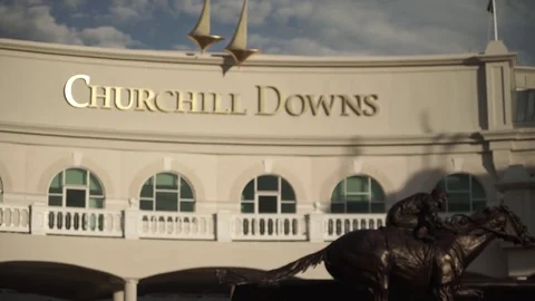 Churchill Downs Exterior Rack Focus during Golden Hour Stock Footage