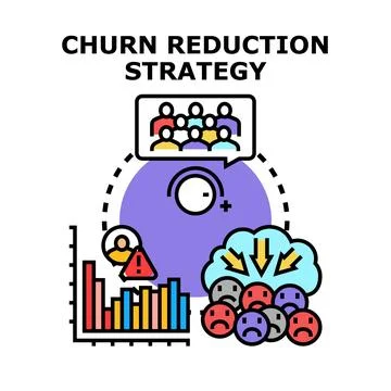 Churn reduction strategy improving customer retention analytics Illustrazione stock
