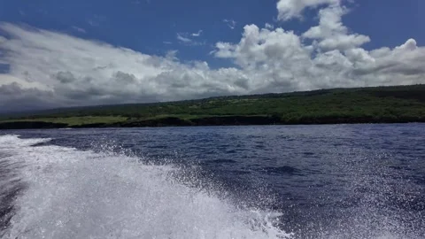 Churning white wake behind a speeding boat in Hawaii Stock-Footage 347826328