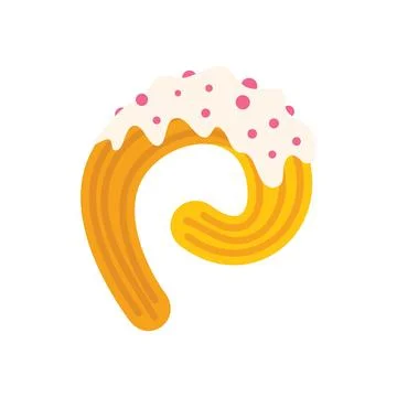 Churro loop covered in white icing with sprinkles drizzled on top イラスト素材