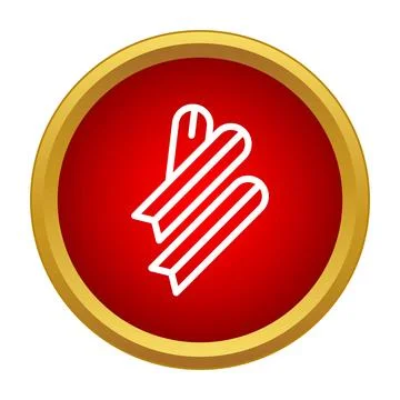 Churros outline icon on a red button with a golden border Illustrazione stock