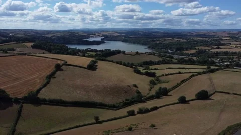 Churston, Devon, England: Drone View: The River Dart &amp; surrounding countryside Stock Footage 203819347
