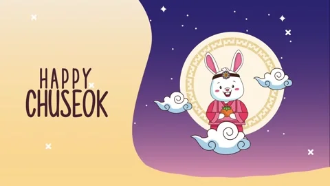 Chuseok holiday animation featuring cute rabbit in traditional hanbok costu.. 動画素材 338421541