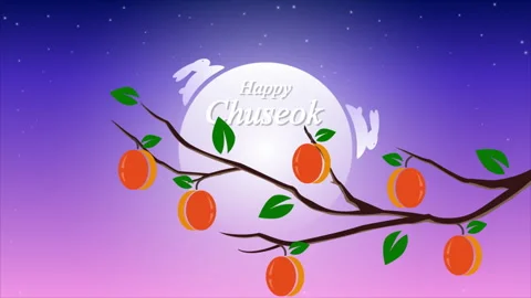 Chuseok persimmon branch moon rabbit Korean Mid Autumn Festival Stock Footage 252310118