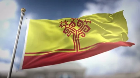 Chuvashia Flag Waving Slow Motion 3D Rendering Blue Sky Background - Seamle.. Stock Footage 75103955