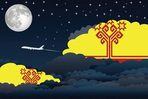 Chuvashia Night Clouds Airplane Vector Illustration Illustrazione stock