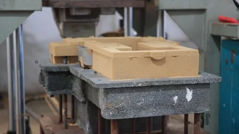 Ci casting foundry is making sand molds with a press machine. Stock Footage 252568708