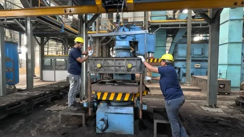 Ci casting manufacturing foundries, railway engines and other industrial parts. Stock Footage 252572436