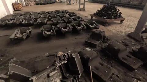 Ci casting manufacturing foundries, railway engines and other industrial parts. Stock Footage 252573144